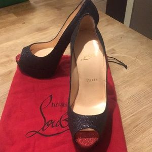 Christian Louboutin Black Glitter Lady Peeps